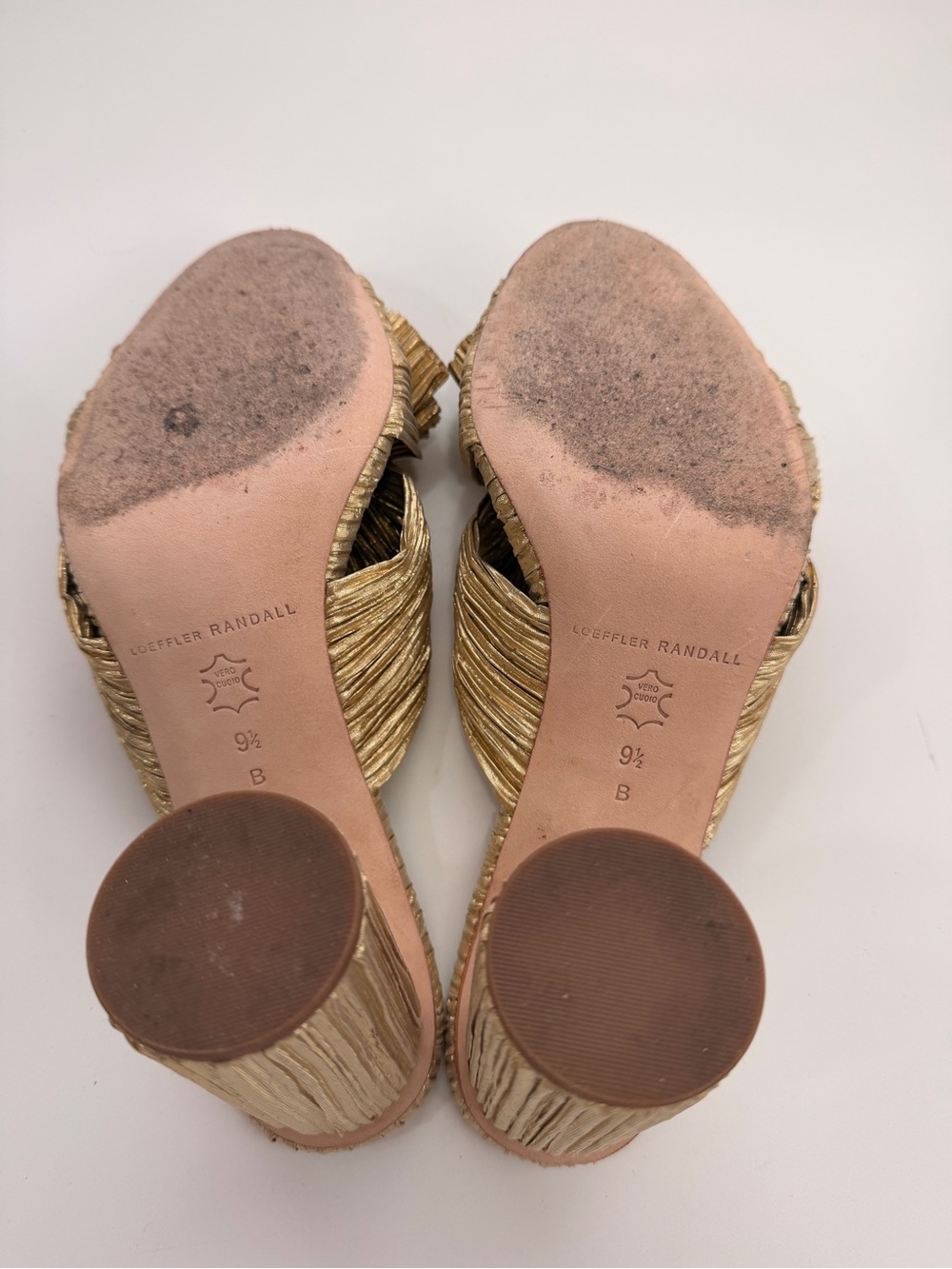 Loeffler Randall Metallic Gold Knotted Bow Block Heel Mules - Picture 6 of 10
